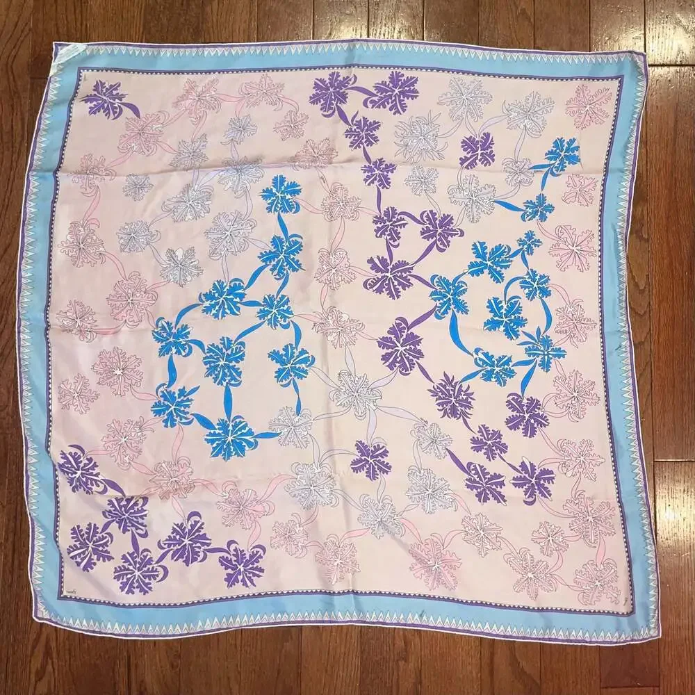 Vintage Bessi Italy Silk Floral Scarf Pink Blue 34” Square Made in Italy